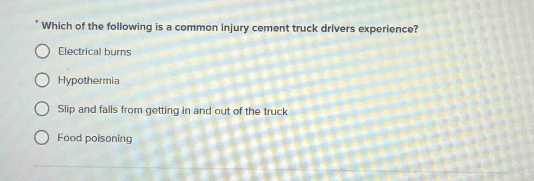 which of the following is a common injury cement truck drivers experien…