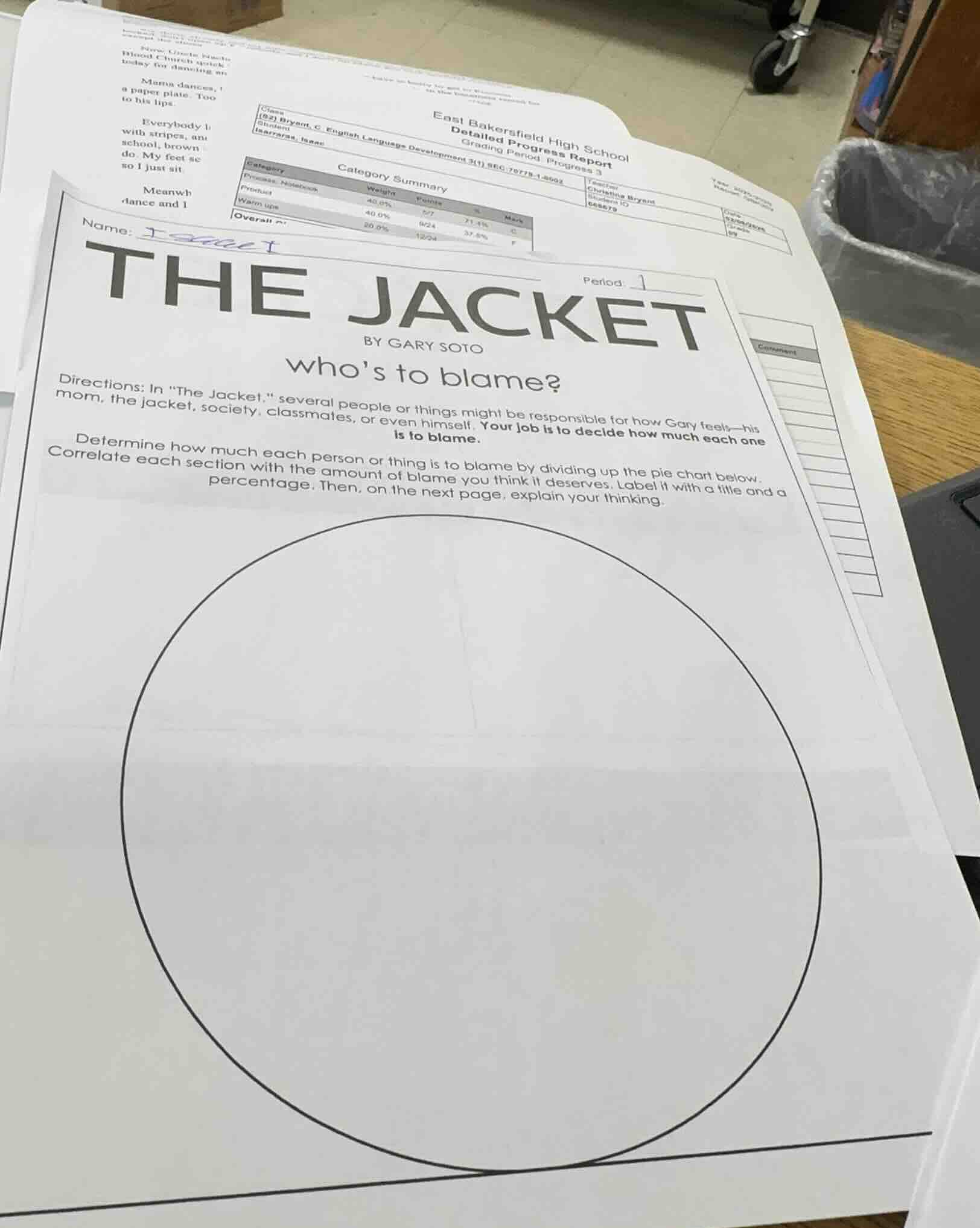 name: period. 1 the jacket by gary soto who’s to blame? directions: in …