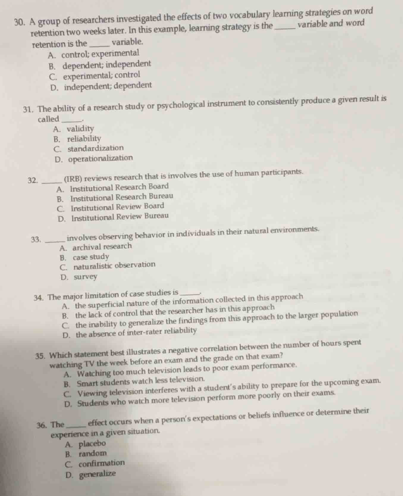30. a group of researchers investigated the effects of two vocabulary l…