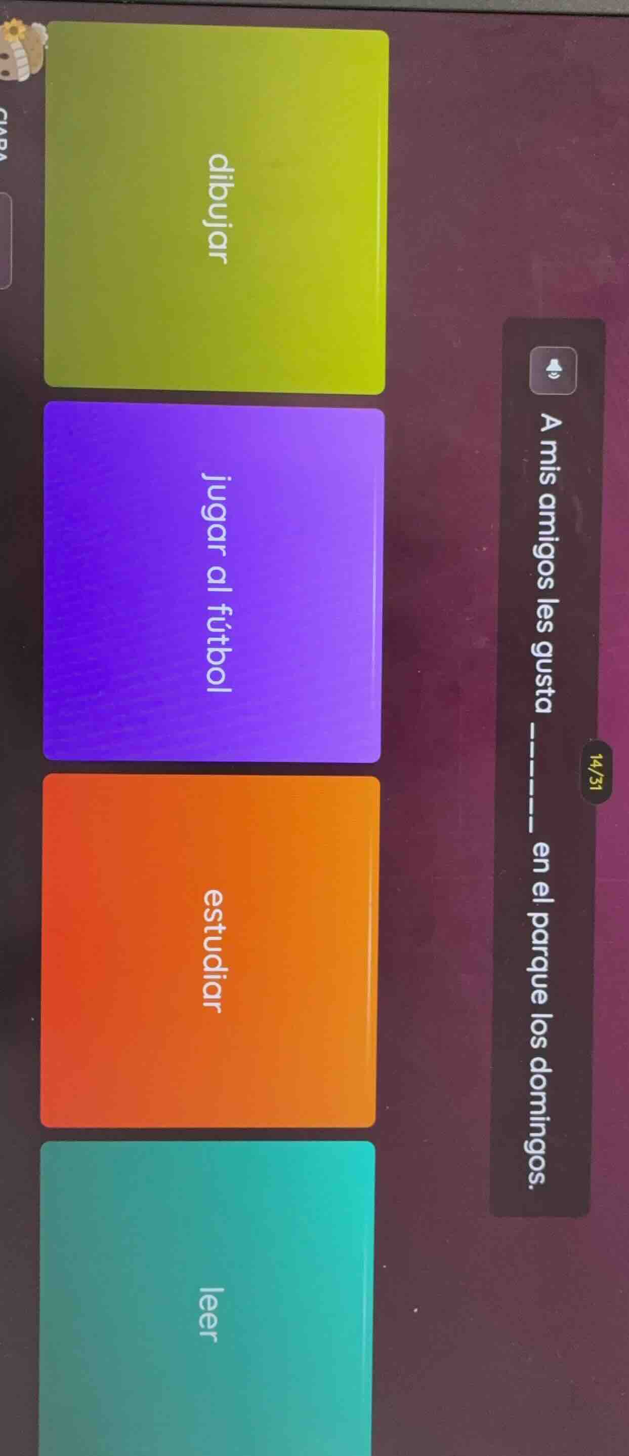 a mis amigos les gusta ______ en el parque los domingos. dibujar jugar …