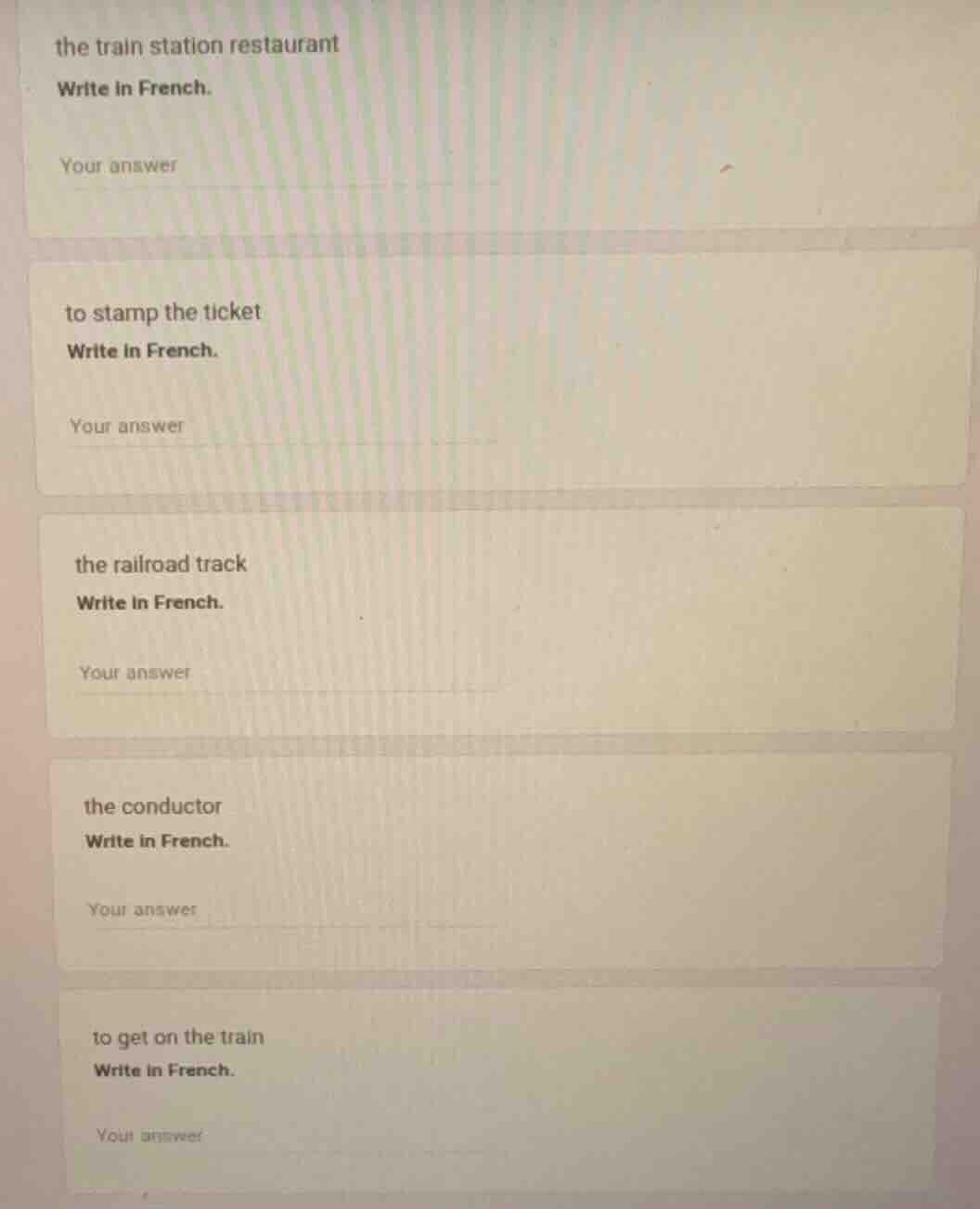 the train station restaurant write in french. your answer to stamp the …