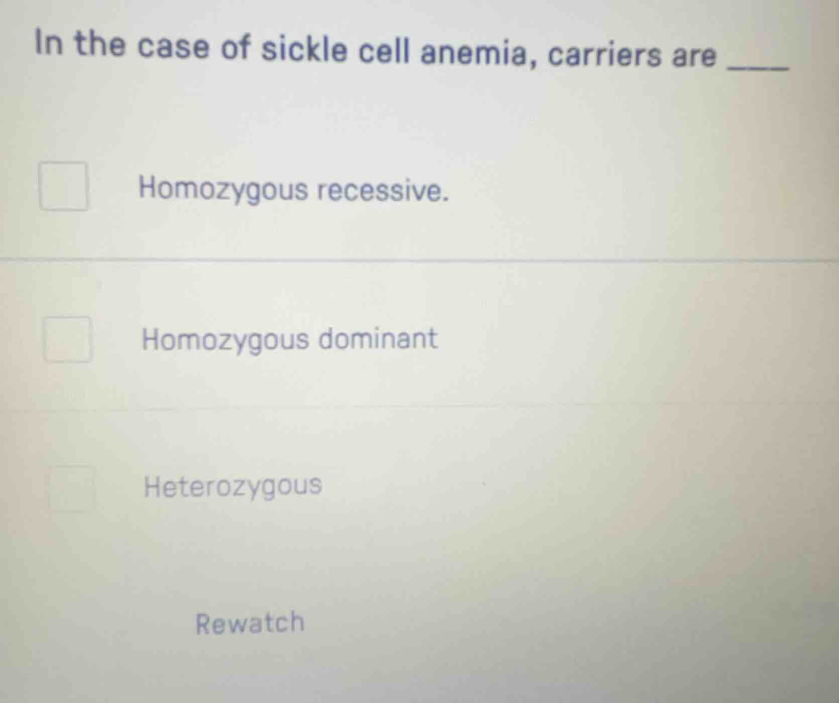 in the case of sickle cell anemia, carriers are ______ homozygous reces…