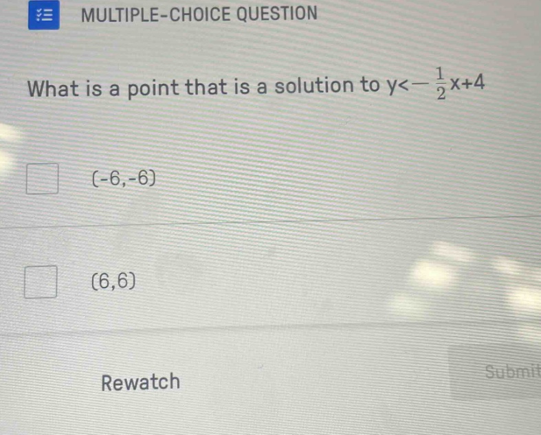 multiple-choice question what is a point that is a solution to $y<-\fra…
