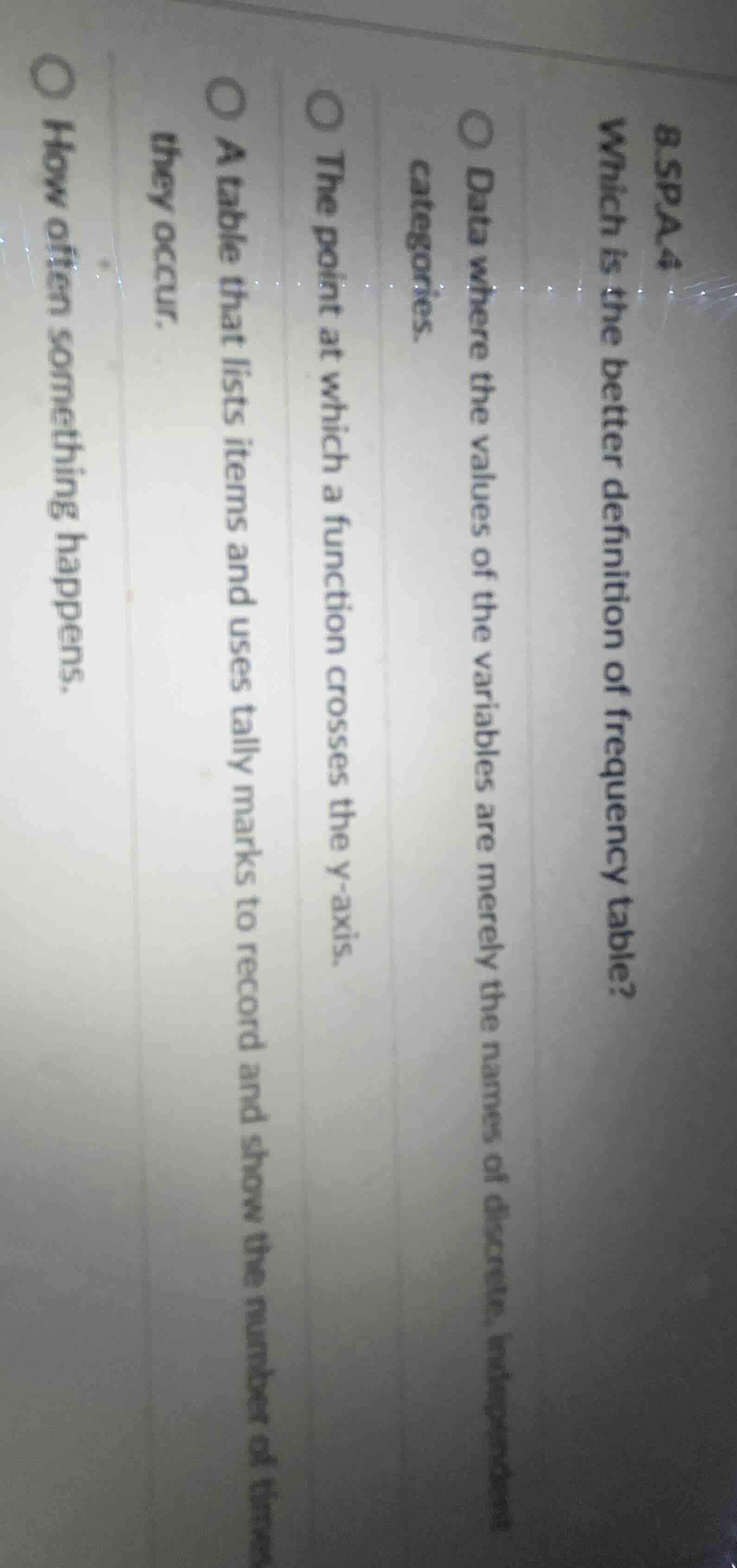 8.spa.4 which is the better definition of frequency table? ○ data where…