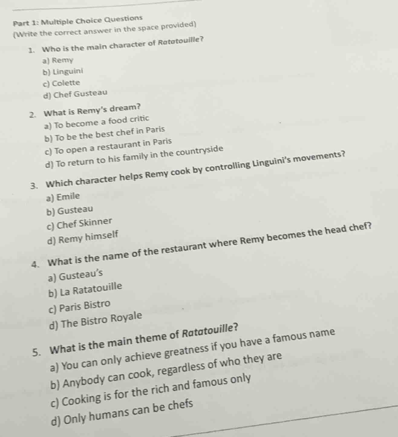 part 1: multiple choice questions (write the correct answer in the spac…