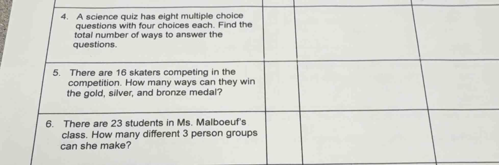 4. a science quiz has eight multiple choice questions with four choices…