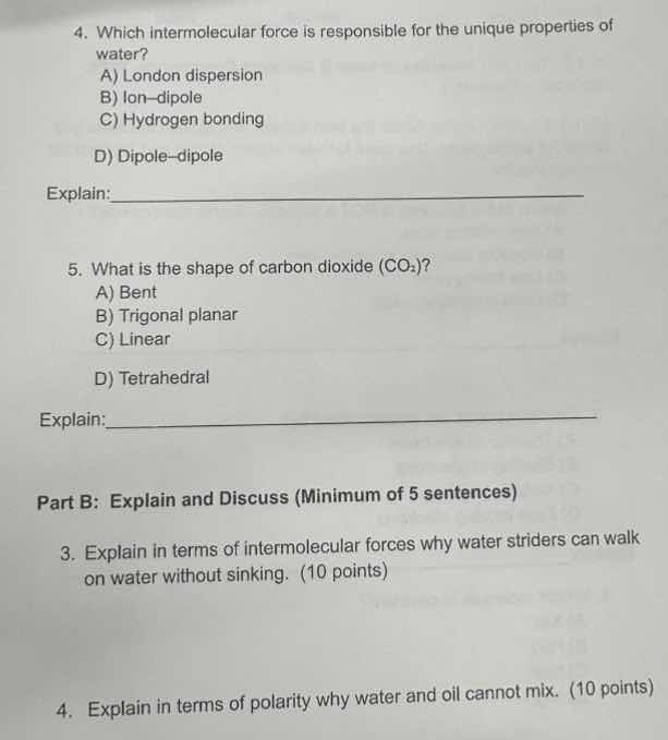 4. which intermolecular force is responsible for the unique properties …