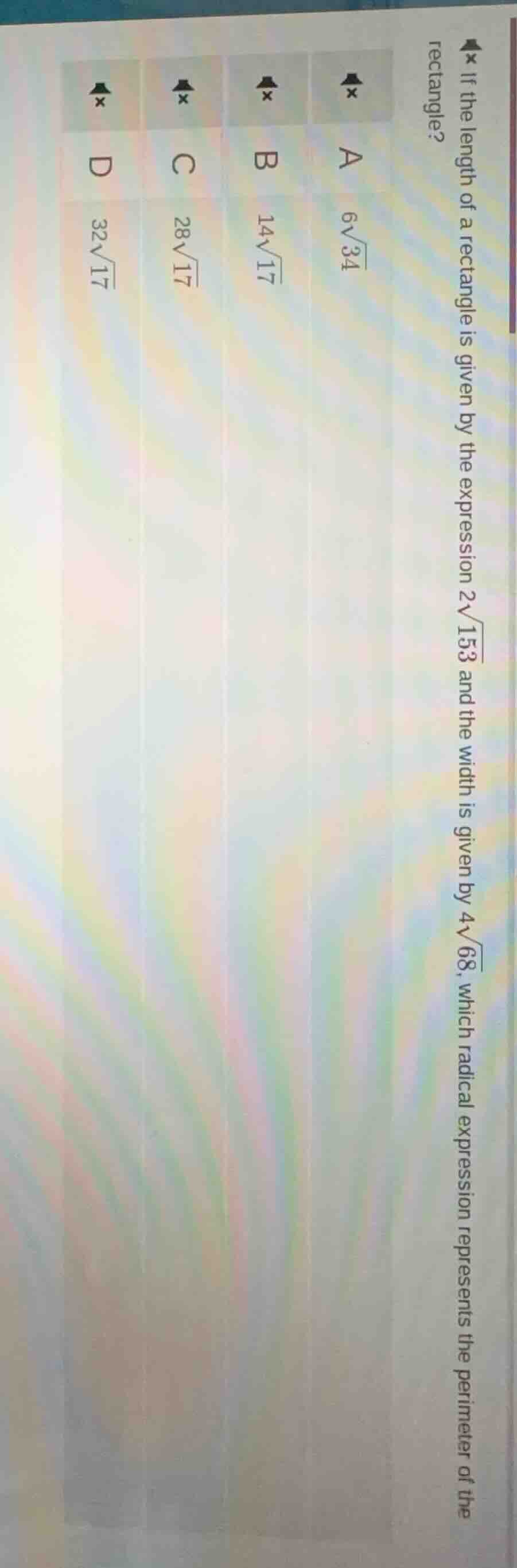 if the length of a rectangle is given by the expression (2sqrt{153}) an…