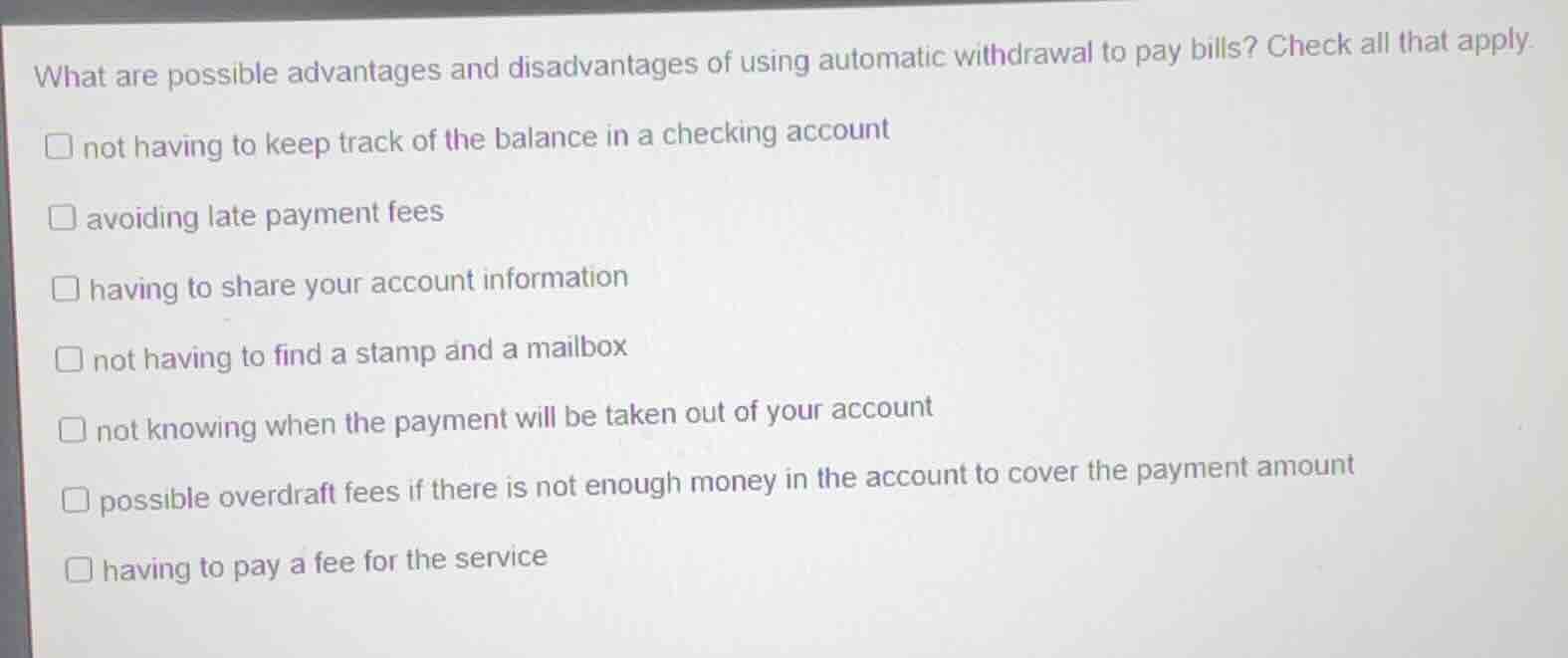 what are possible advantages and disadvantages of using automatic withd…