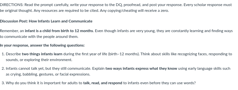 directions: read the prompt carefully, write your response to the dq, p…