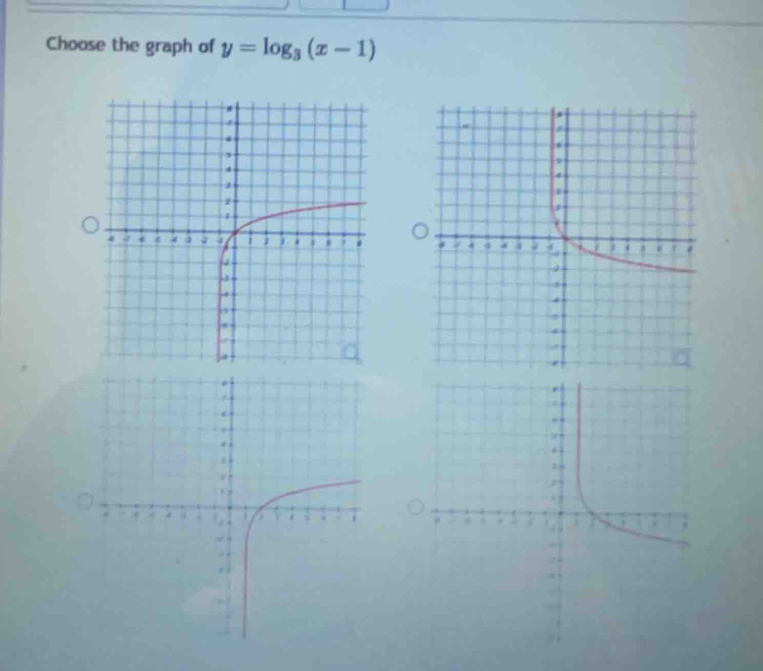 choose the graph of $y = \\log_{3}(x - 1)$