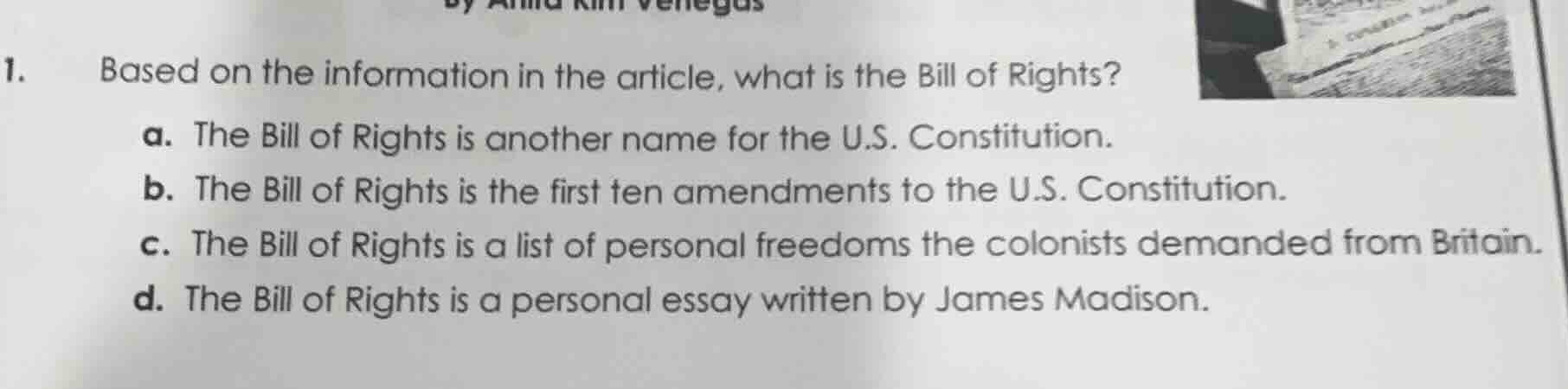 1. based on the information in the article, what is the bill of rights?…
