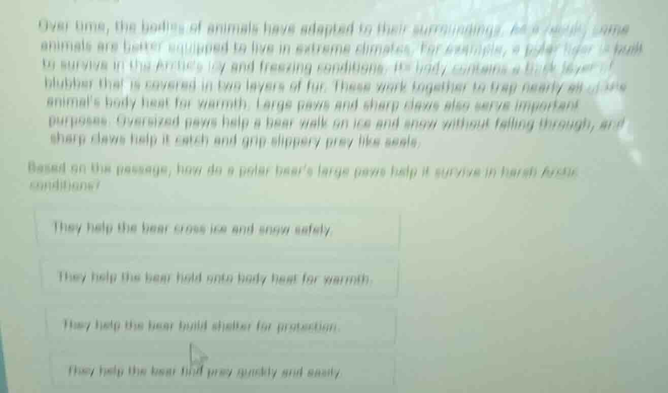 over time, the bodies of animals have adapted to their surroundings. as…