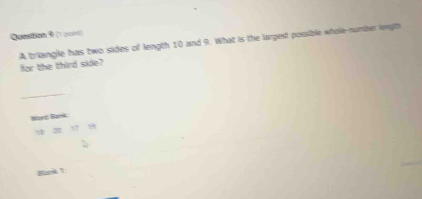 question 9 (1 point) a triangle has two sides of length 10 and 9. what …