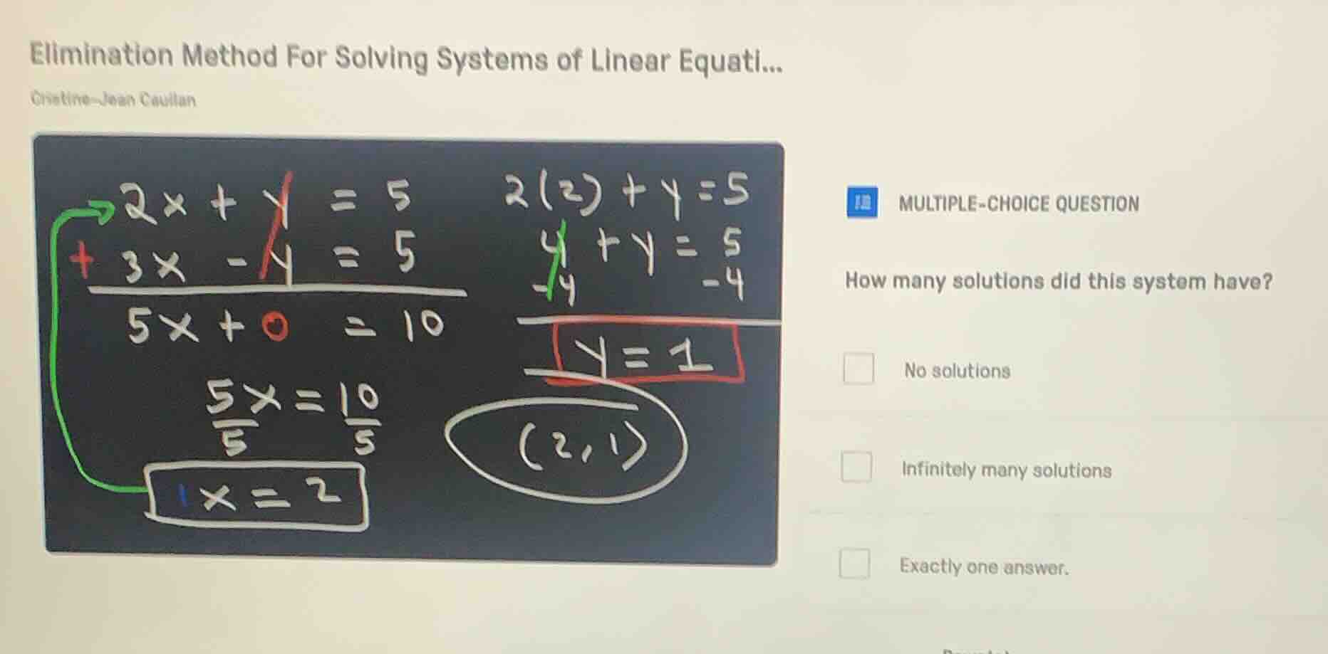 elimination method for solving systems of linear equati... cristine-jea…