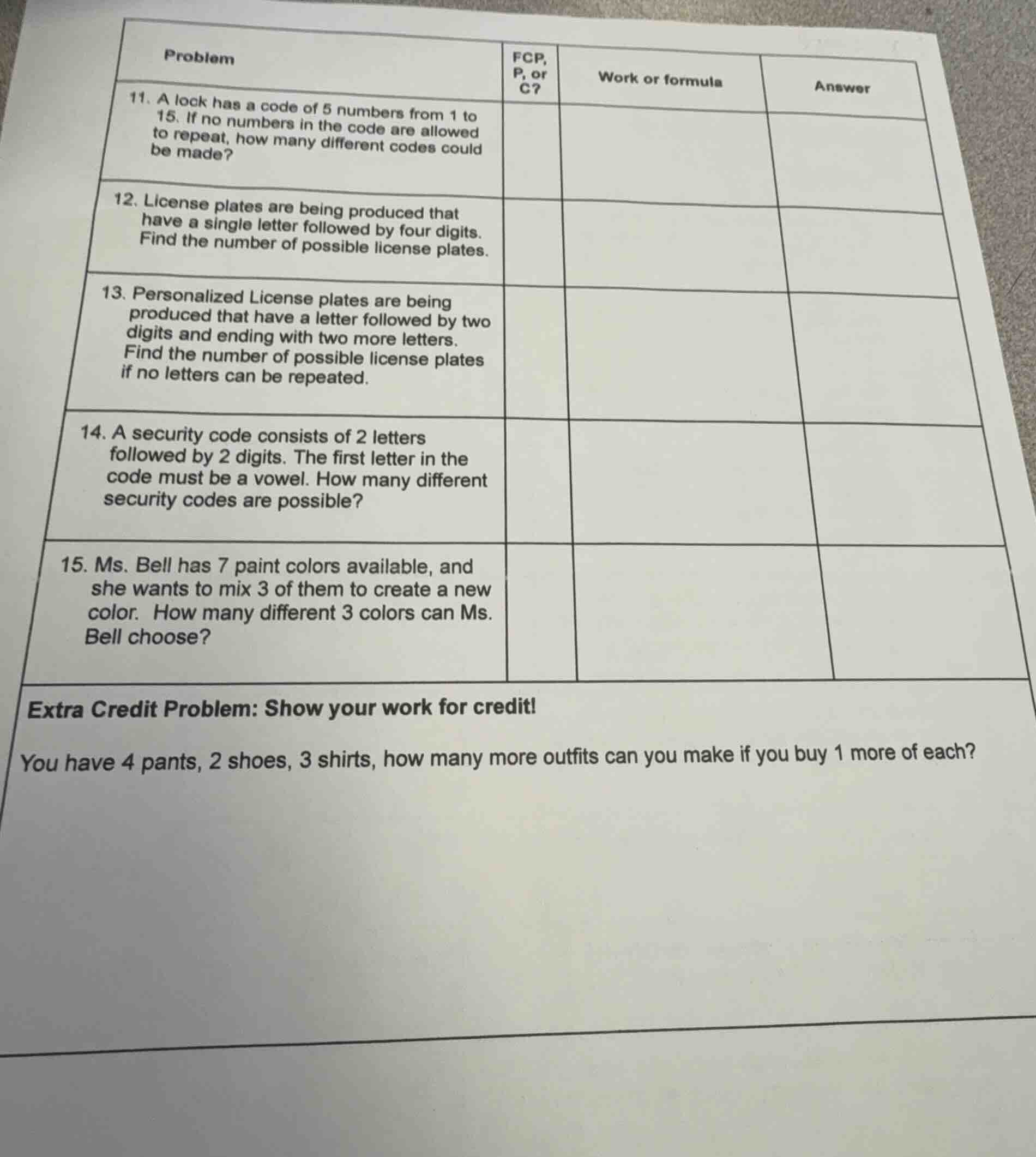 problem 11. a lock has a code of 5 numbers from 1 to 15. if no numbers …