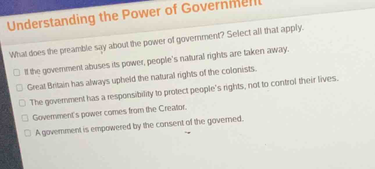 understanding the power of government what does the preamble say about …