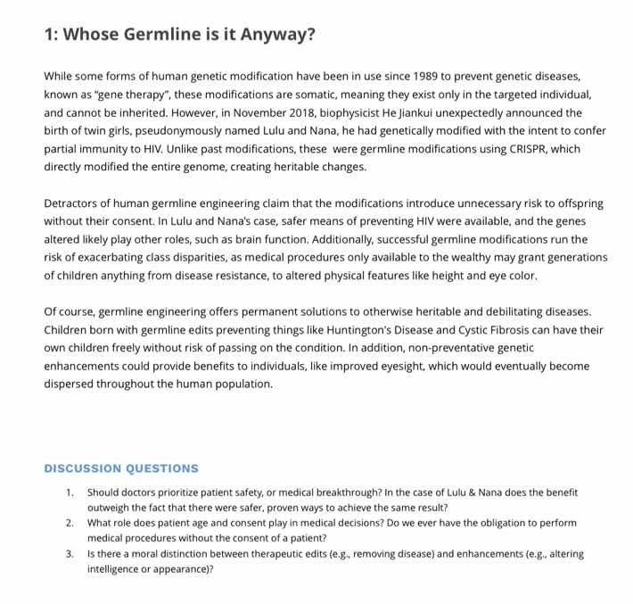 1: whose germline is it anyway? while some forms of human genetic modif…