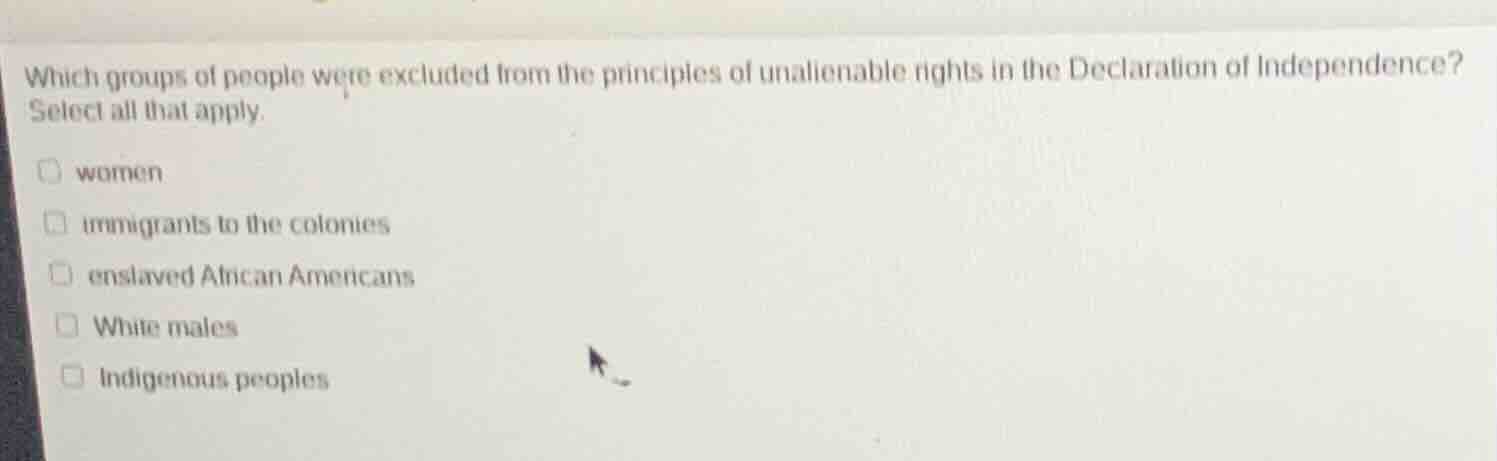 which groups of people were excluded from the principles of unalienable…