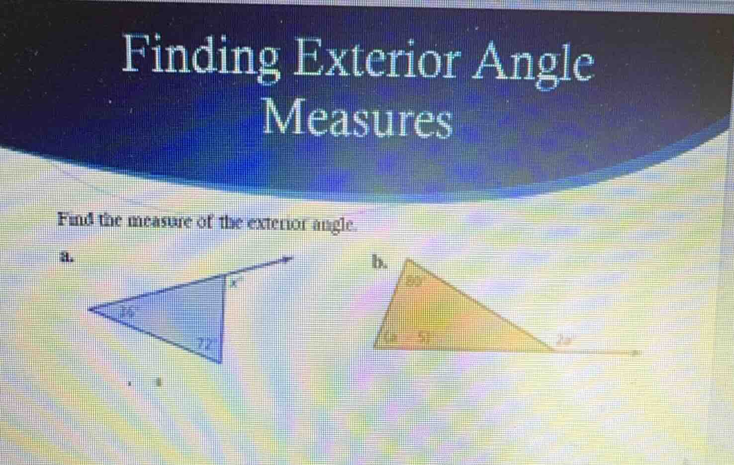 finding exterior angle measures find the measure of the exterior angle.…