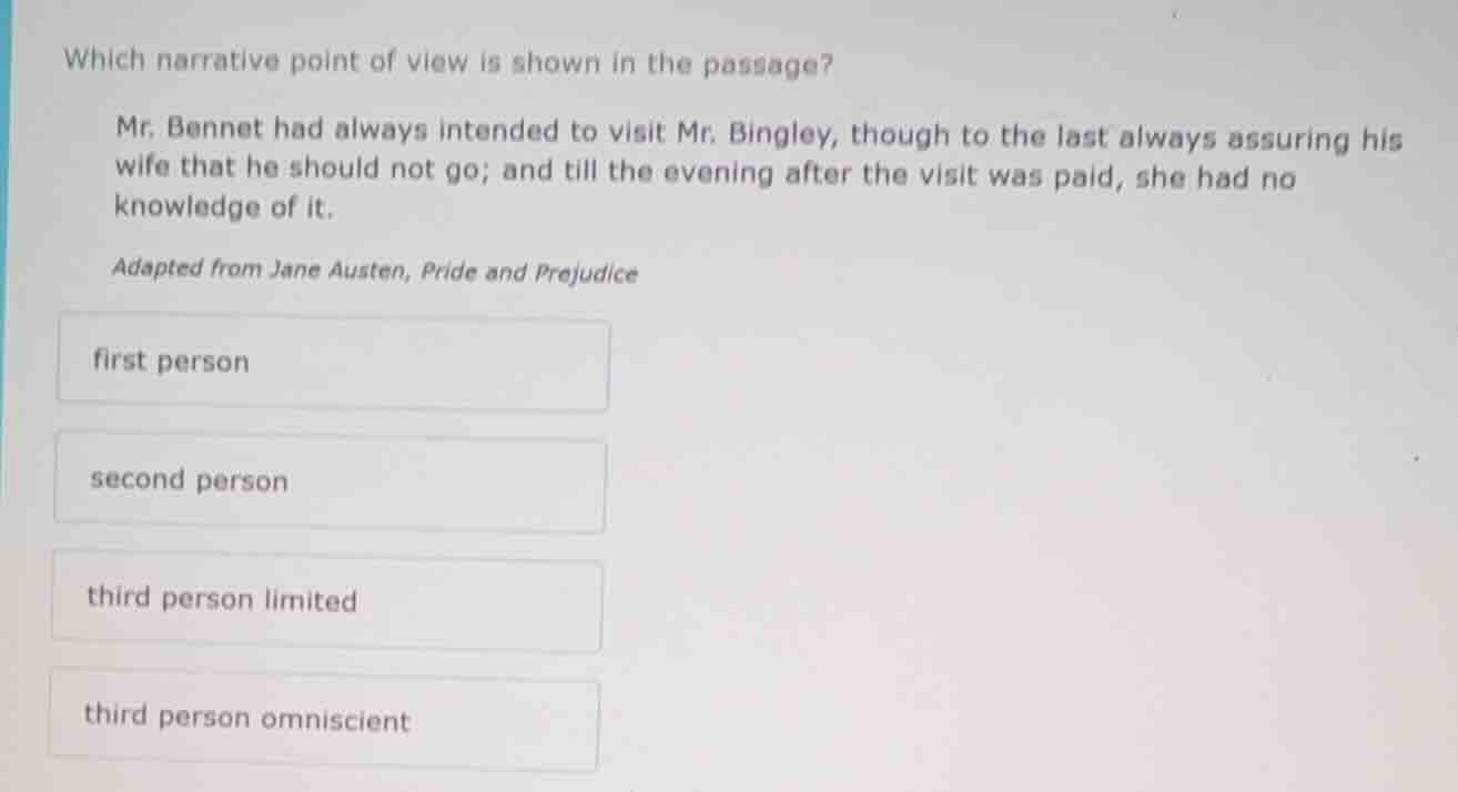 which narrative point of view is shown in the passage? mr. bennet had a…