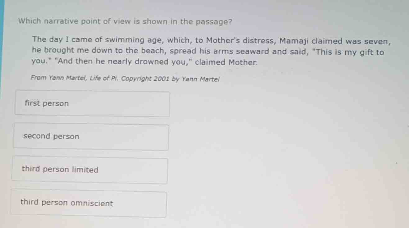 which narrative point of view is shown in the passage? the day i came o…