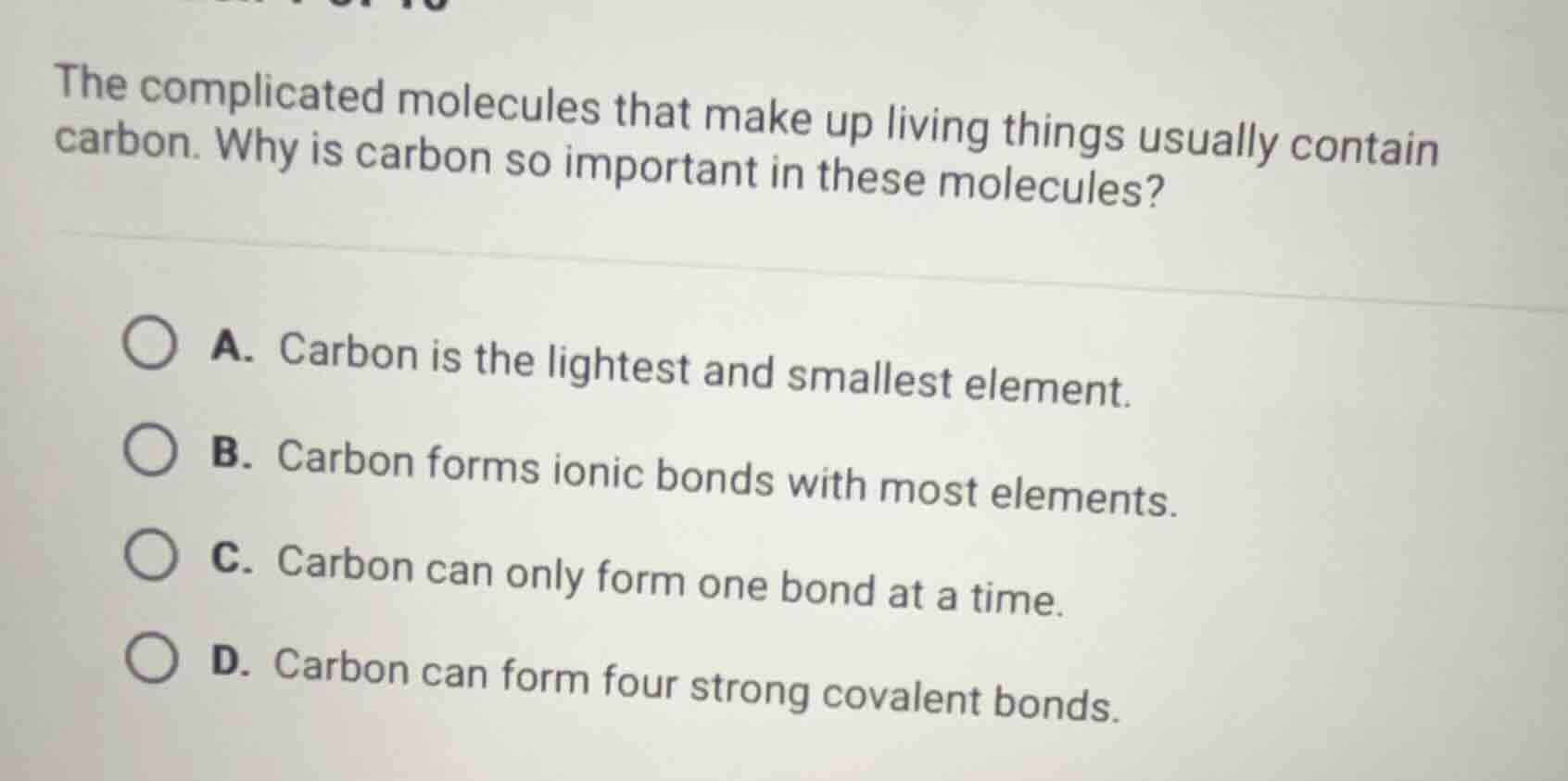 the complicated molecules that make up living things usually contain ca…