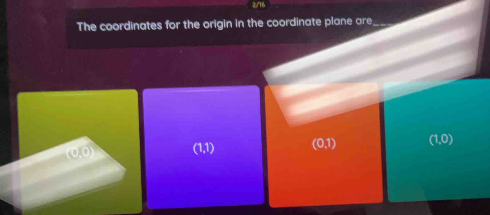 the coordinates for the origin in the coordinate plane are____ (0,0) (1…