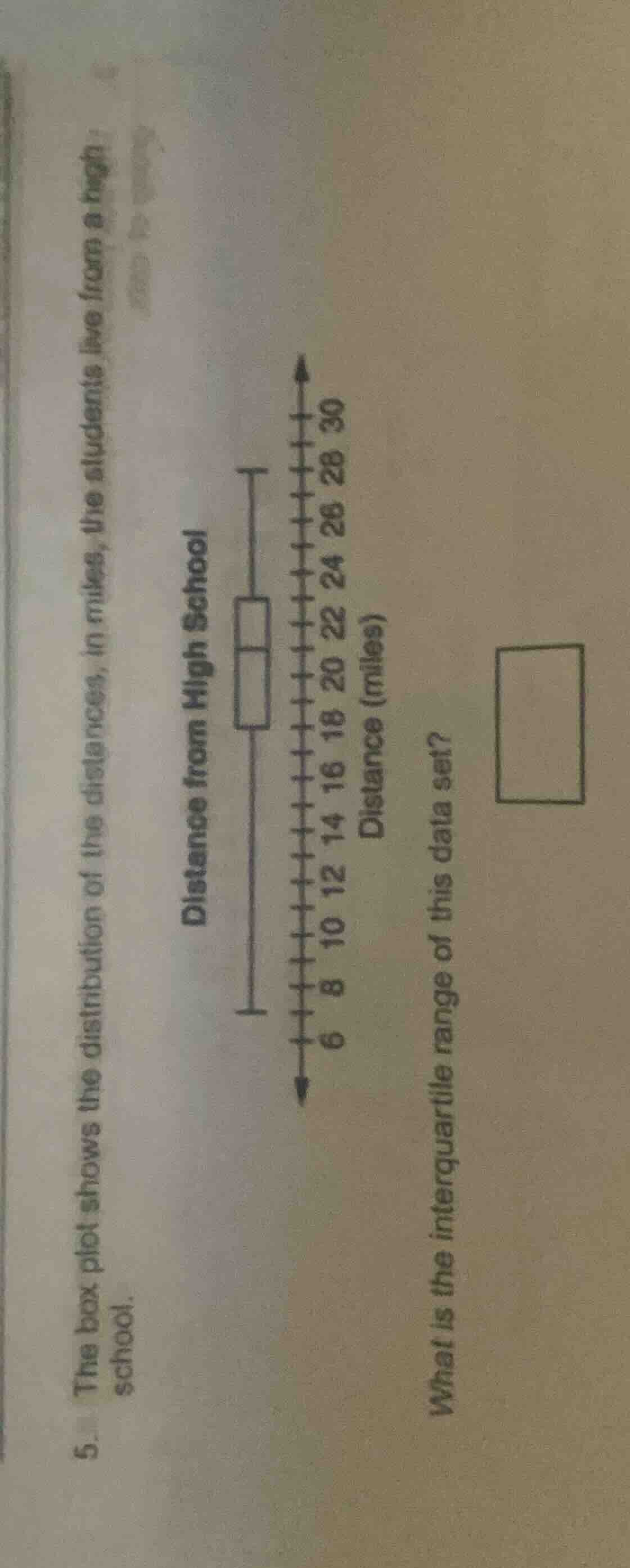 5. the box plot shows the distribution of the distances, in miles, the …