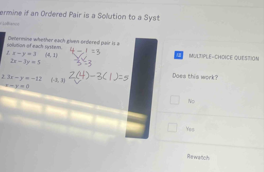 termine if an ordered pair is a solution to a syst libianco determine w…