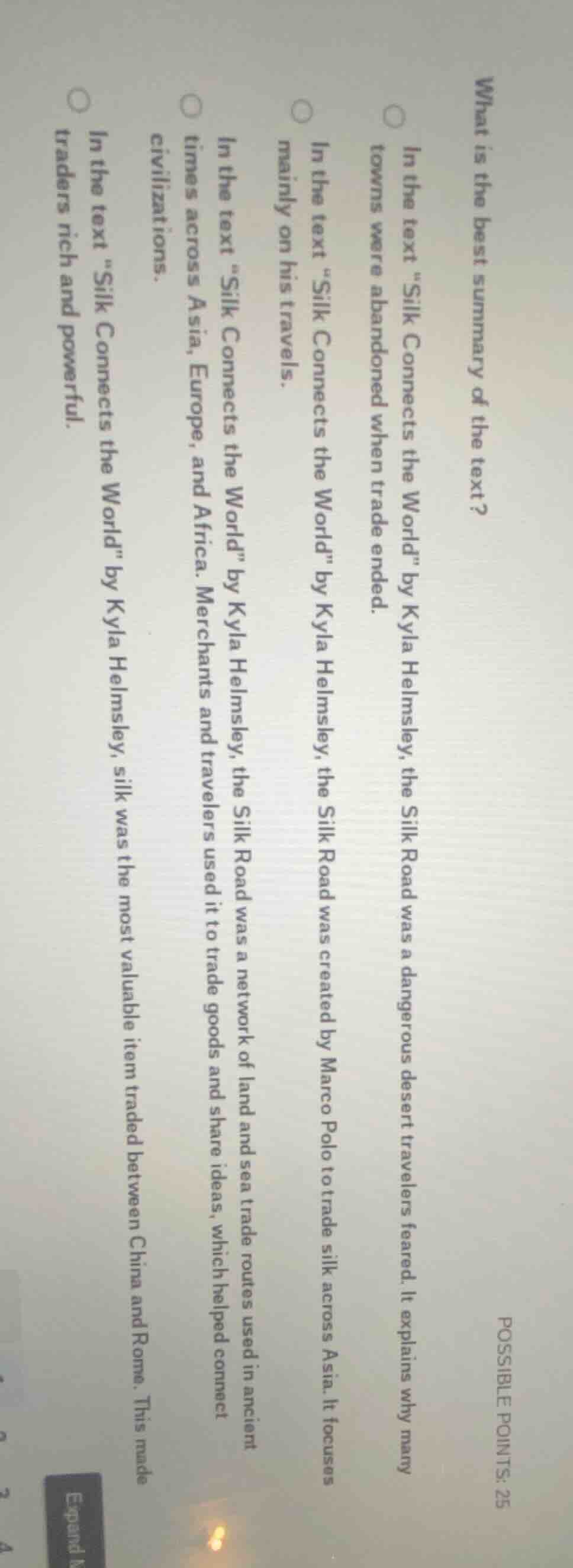 what is the best summary of the text? possible points: 25 in the text \…