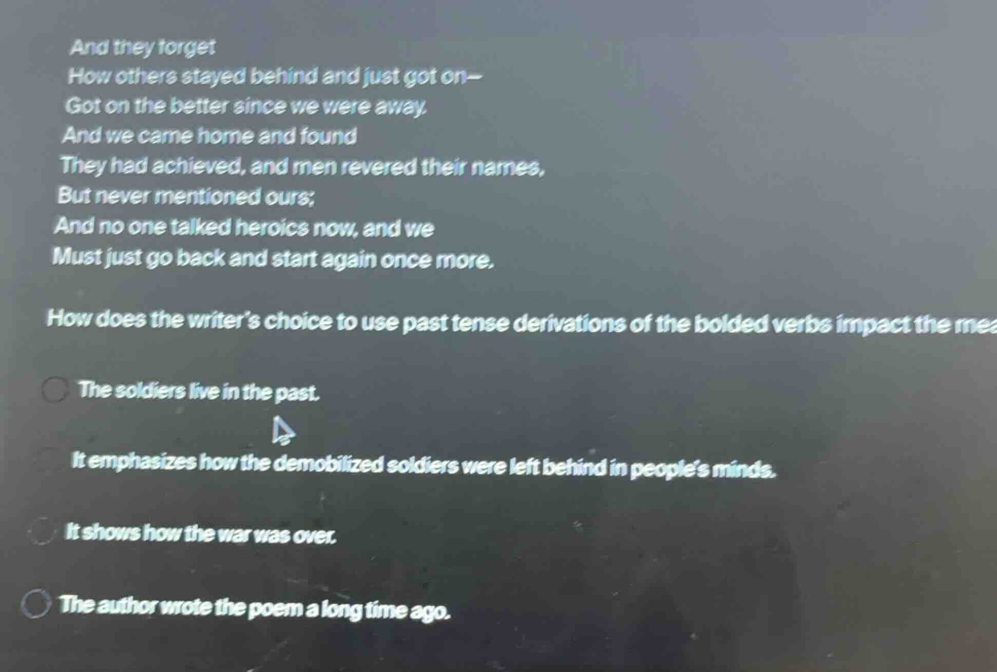 and they forget how others stayed behind and just got on— got on the be…