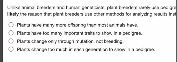 unlike animal breeders and human geneticists, plant breeders rarely use…