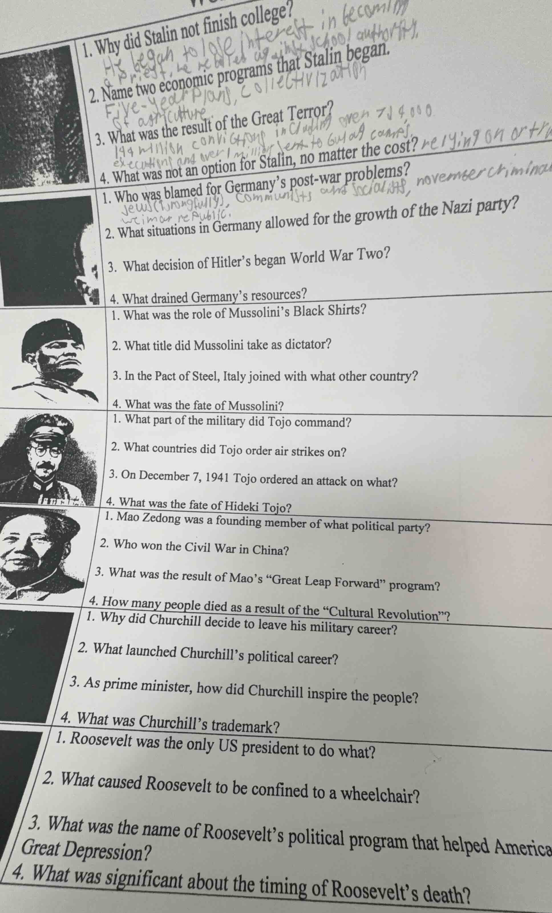 1. why did stalin not finish college? 2. name two economic programs tha…