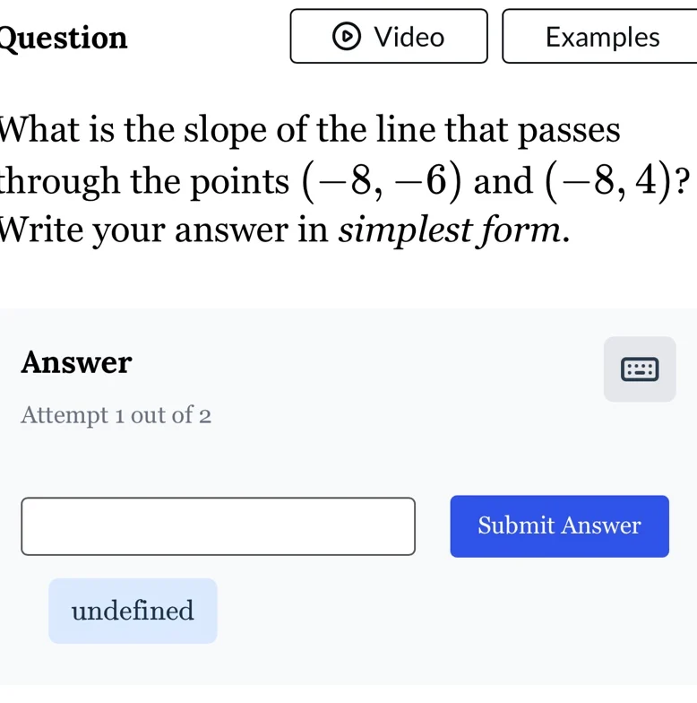 question what is the slope of the line that passes through the points $…
