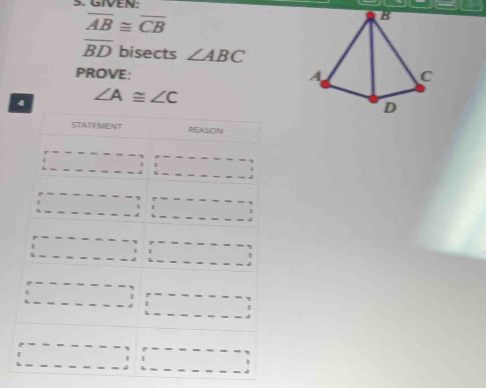 5. given: \\(\\overline{ab} \\cong \\overline{cb}\\) \\(\\overline{bd}\…