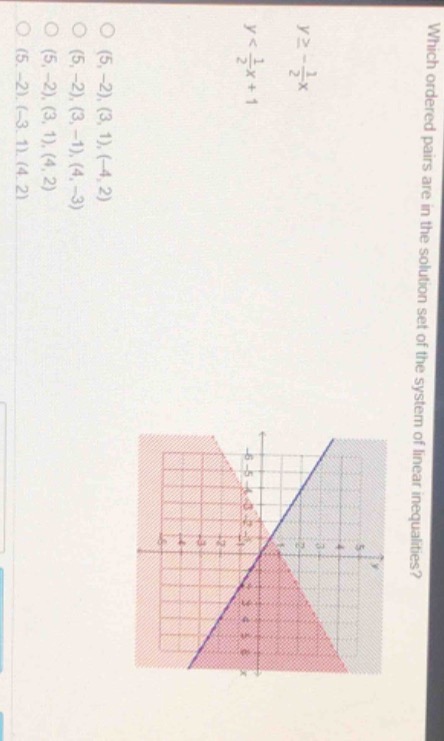 which ordered pairs are in the solution set of the system of linear ine…