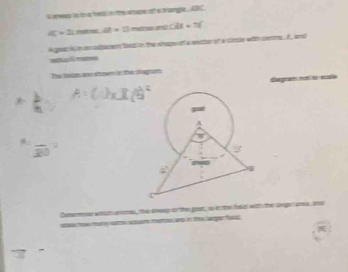 a lawn is in a field in the shape of a triangle, abc. ac = 21 metres, a…