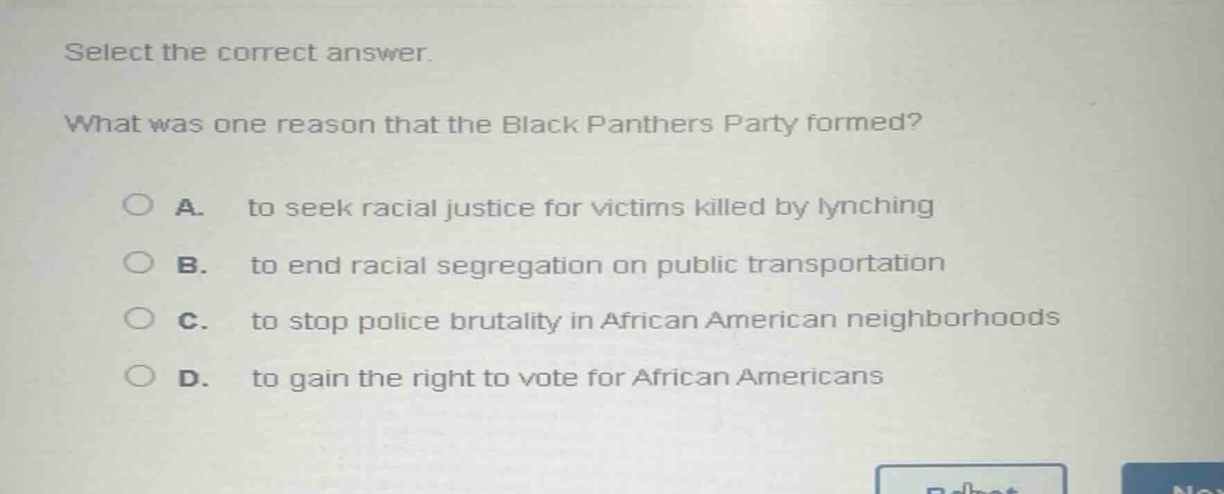select the correct answer. what was one reason that the black panthers …
