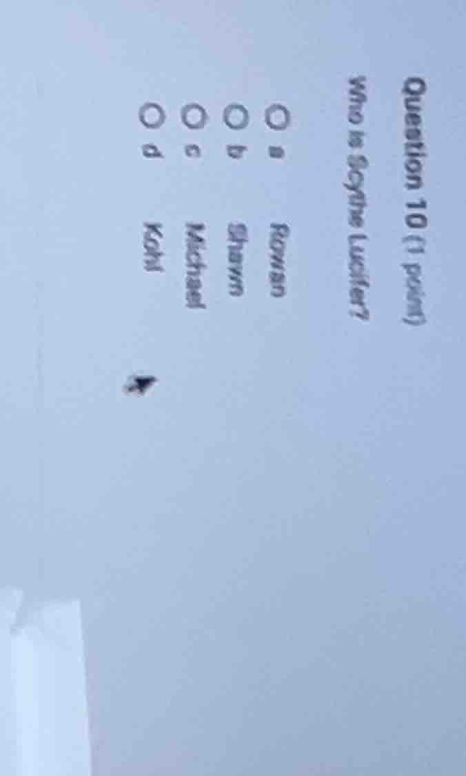 question 10 (1 point) who is the lucifer? a rowan b shawn c michael d k…