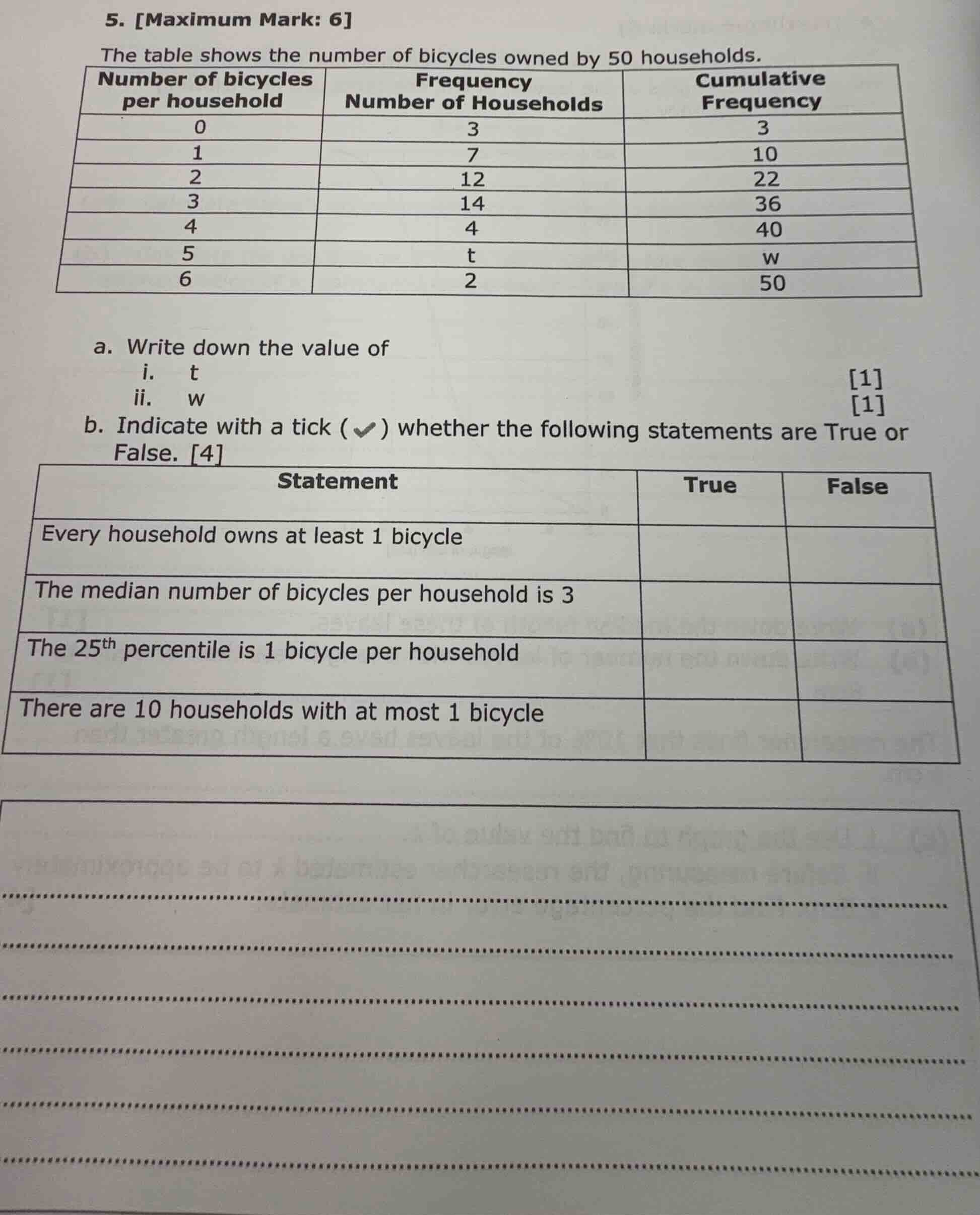 5. maximum mark: 6 the table shows the number of bicycles owned by 50 h…