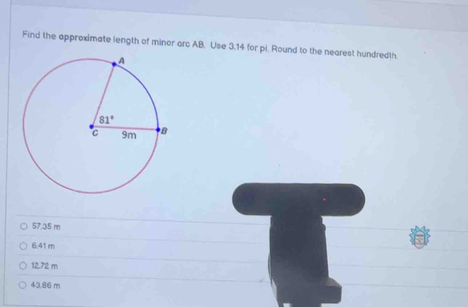 find the approximate length of minor arc ab. use 3.14 for pi. round to …