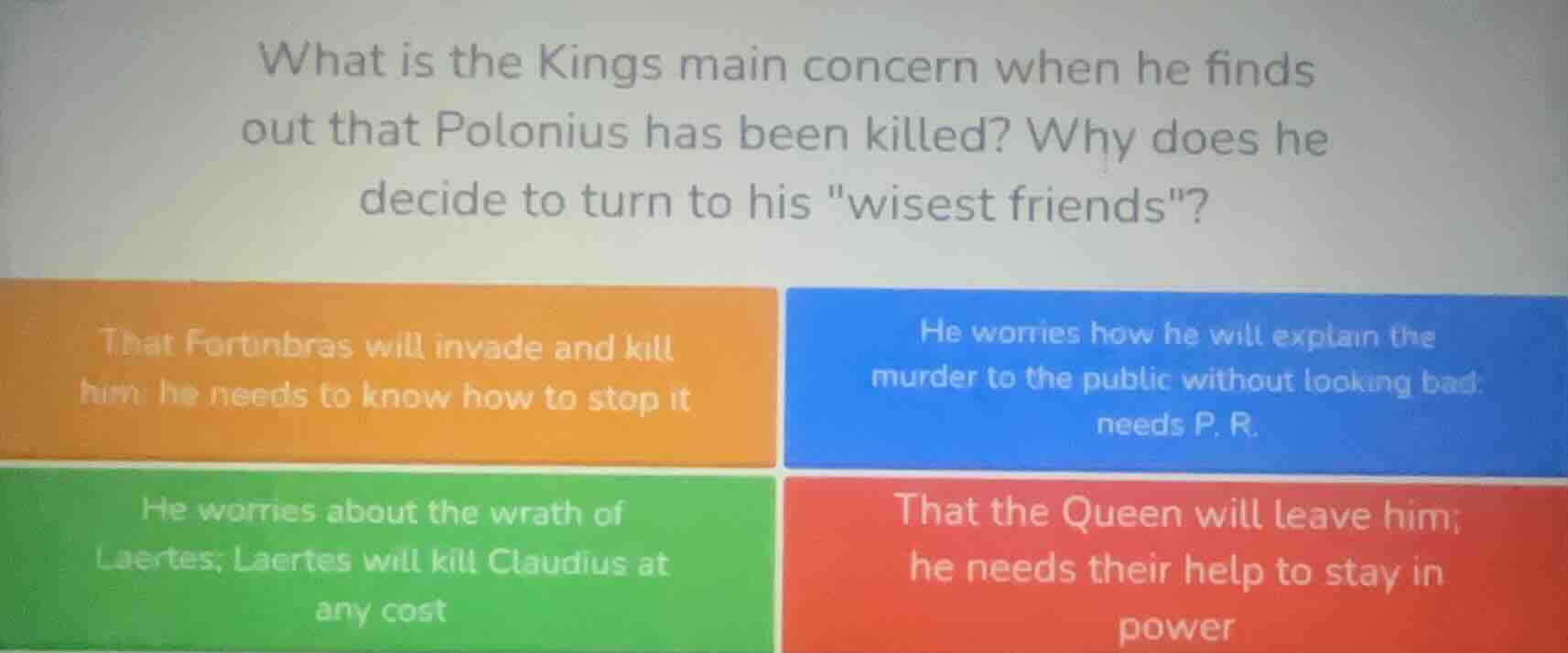 what is the kings main concern when he finds out that polonius has been…