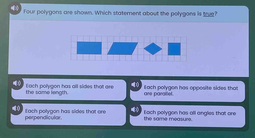 four polygons are shown. which statement about the polygons is true? ea…