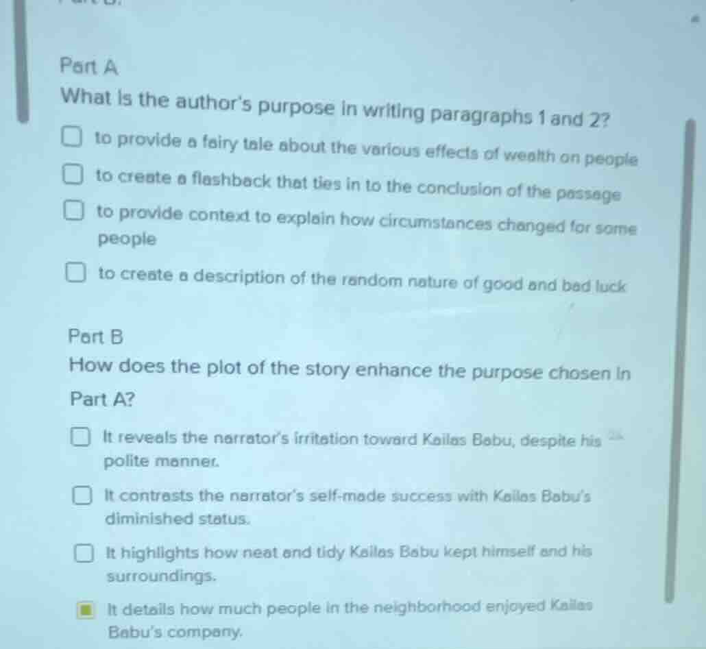 part a what is the author’s purpose in writing paragraphs 1 and 2? □ to…