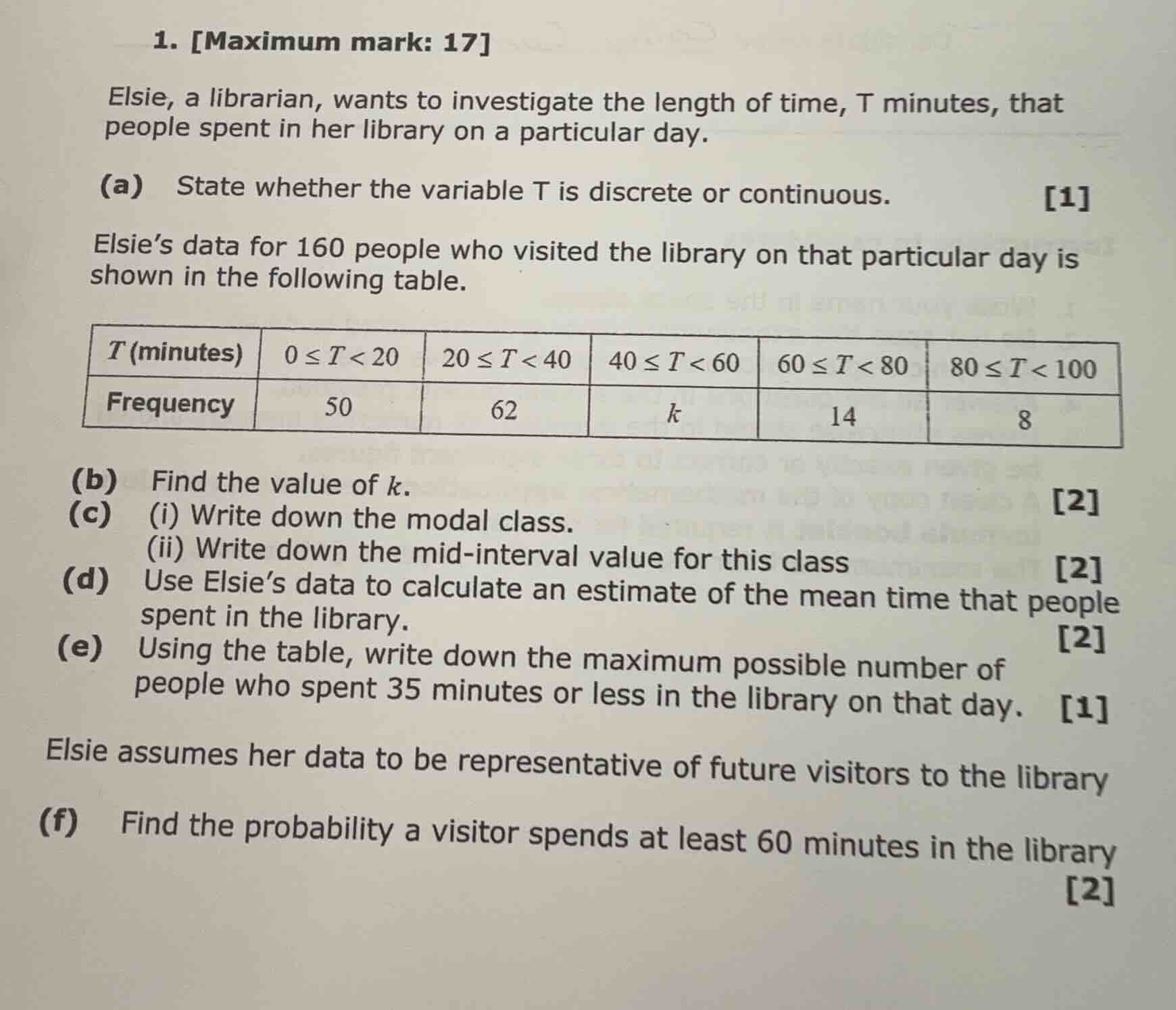 1. maximum mark: 17 elsie, a librarian, wants to investigate the length…