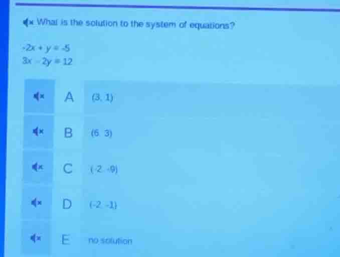 what is the solution to the system of equations? -2x + y = -5 3x - 2y =…