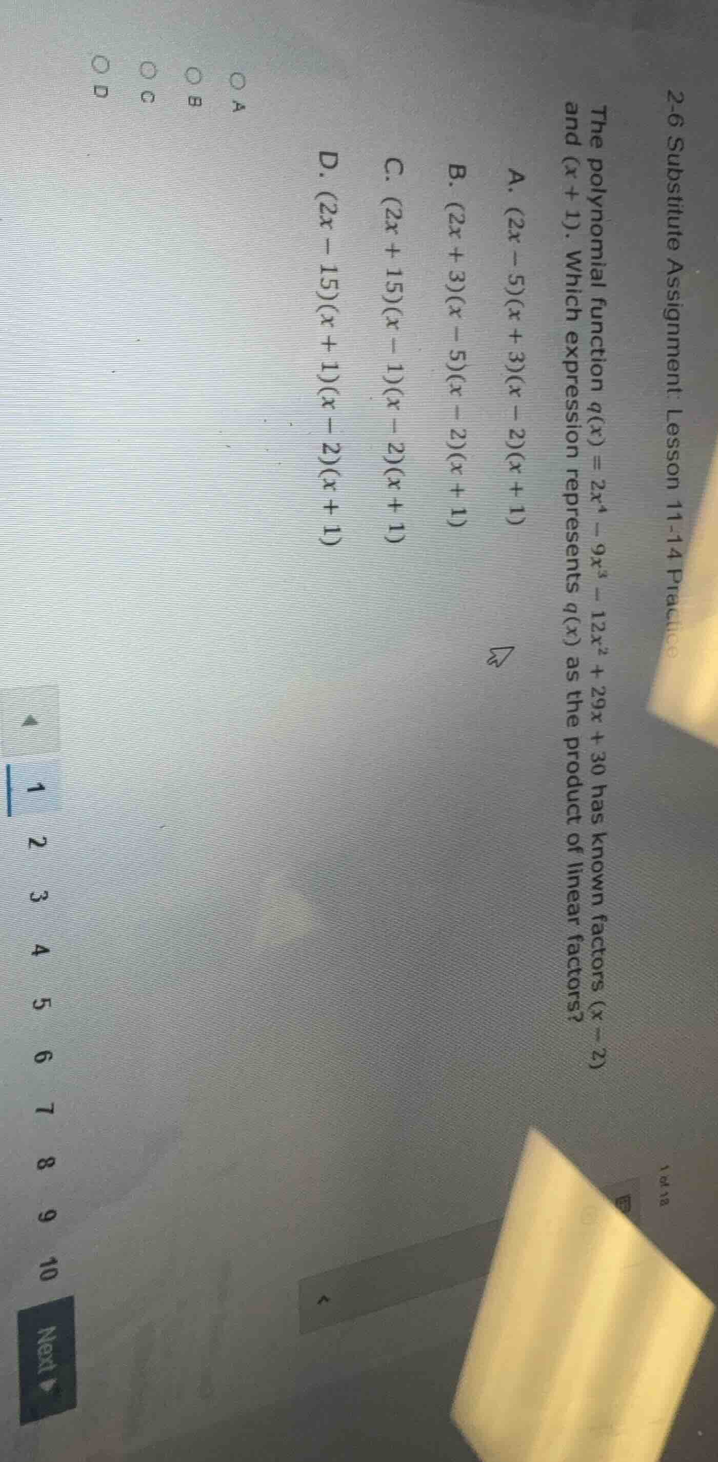 the polynomial function ( q(x) = 2x^4 - 9x^3 - 12x^2 + 29x + 30 ) has k…