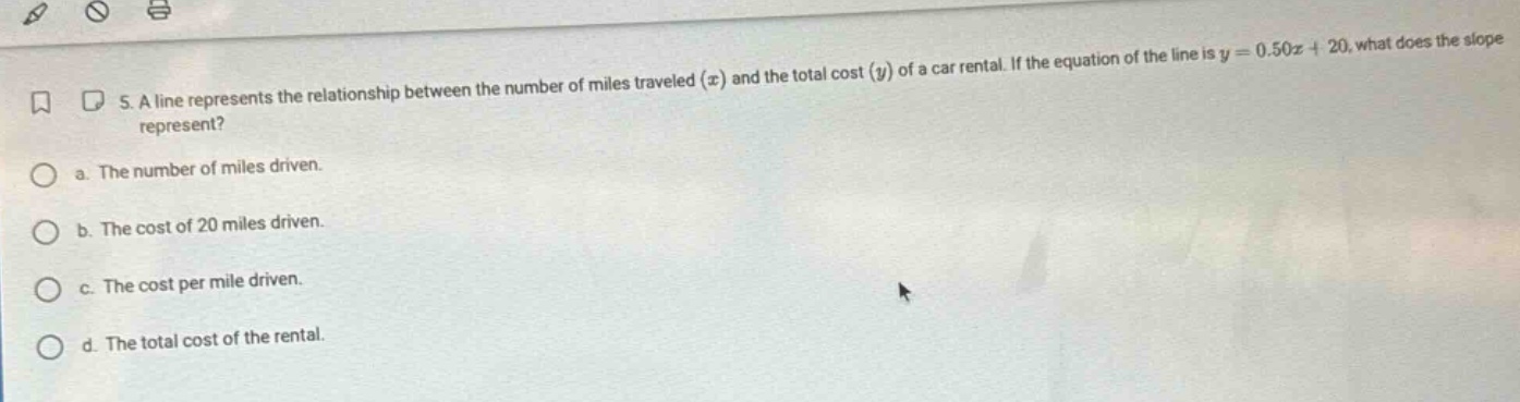 5. a line represents the relationship between the number of miles trave…