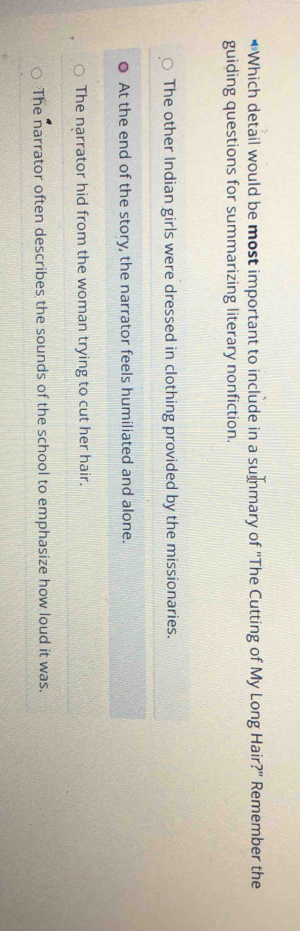 which detail would be most important to include in a summary of \the cu…